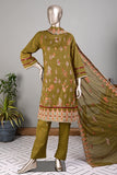 SC-249A-Mehndi - Tribute | 3Pc Cotton Embroidered & Printed Dress