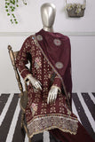 Triangle Flow (SC-78C-Brown) Embroidered & Printed Un-Stitched Cambric Dress With Embroidered Chiffon Dupatta