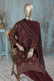 SC-265B-Maroon - BASANT | 3Pc Cotton Embroidered & Printed Dress