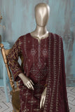 SC-265B-Maroon - BASANT | 3Pc Cotton Embroidered & Printed Dress