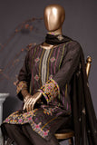 Sindhi Stripe (SC-83B-Brown) Embroidered Un-Stitched Cambric Dress With Embroidered Chiffon Dupatta